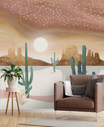 pink, gold and green abstract desert wallpaper