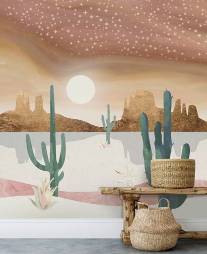 carta da parati astratta deserto rosa, oro e verde