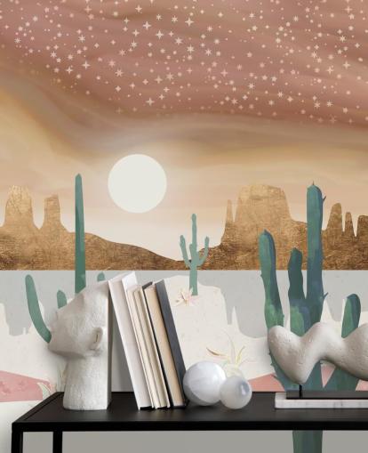 pink, gold and green abstract desert wallpaper