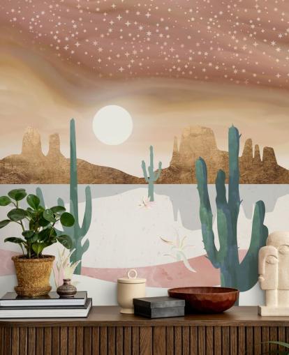 carta da parati astratta deserto rosa, oro e verde