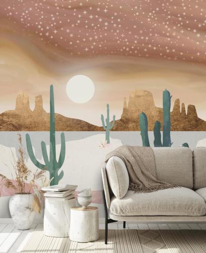 pink, gold and green abstract desert wallpaper