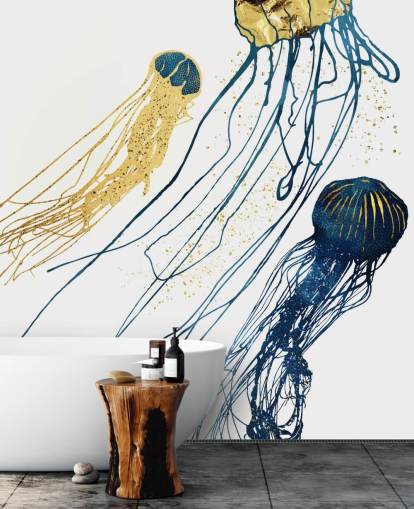 navy and gold jellyfish wallpaper