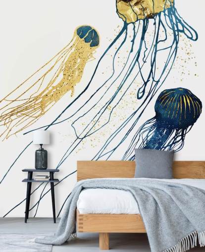 navy and gold jellyfish wallpaper