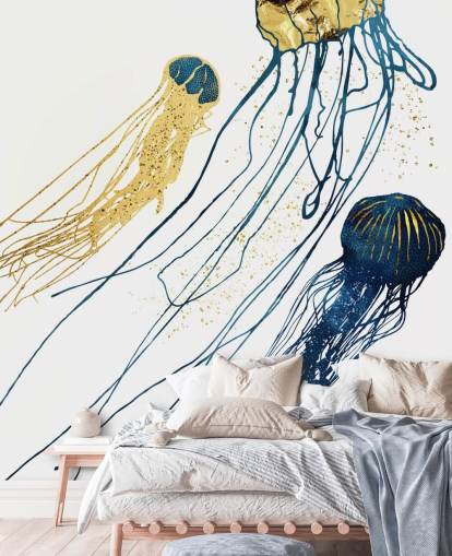 navy en gold kwallen behang