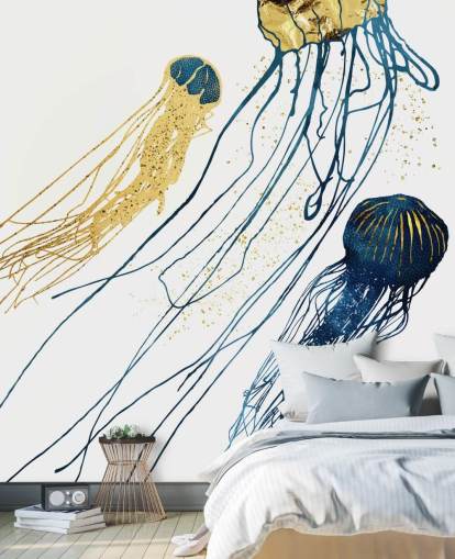 carta da parati meduse blu e oro carta da parati meduse blu e oro