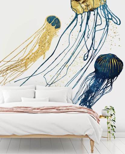 navy and gold jellyfish wallpaper