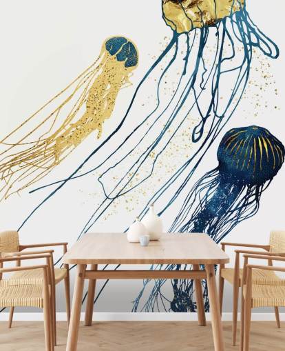 navy and gold jellyfish wallpaper