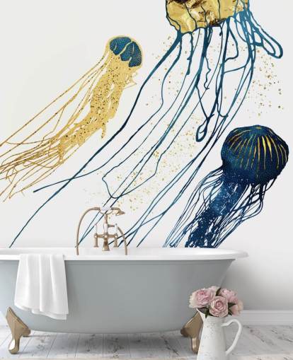 navy and gold jellyfish wallpaper
