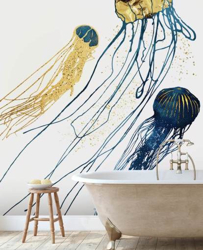 marineblå og gull maneter tapet