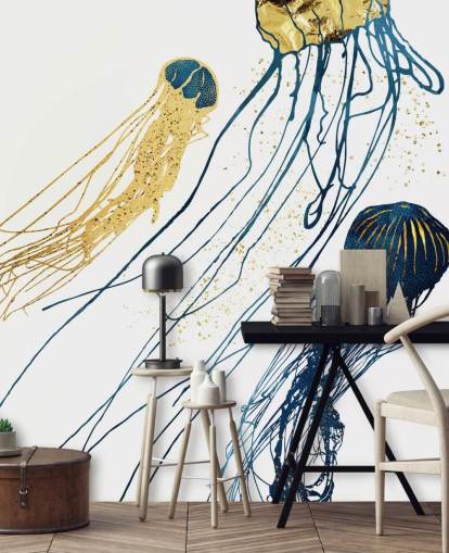 Marine und Gold Quallen-Tapete