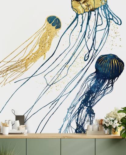 carta da parati meduse blu e oro carta da parati meduse blu e oro