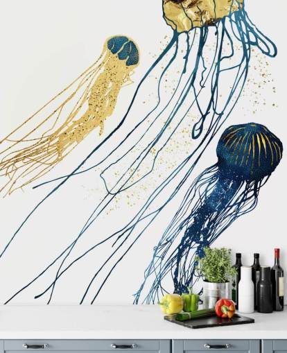 navy and gold jellyfish wallpaper
