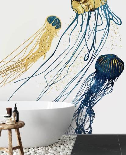 carta da parati meduse blu e oro
