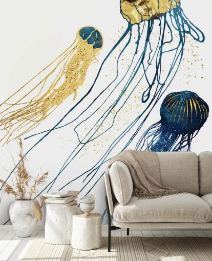 carta da parati meduse blu e oro carta da parati meduse blu e oro