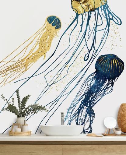 navy and gold jellyfish wallpaper