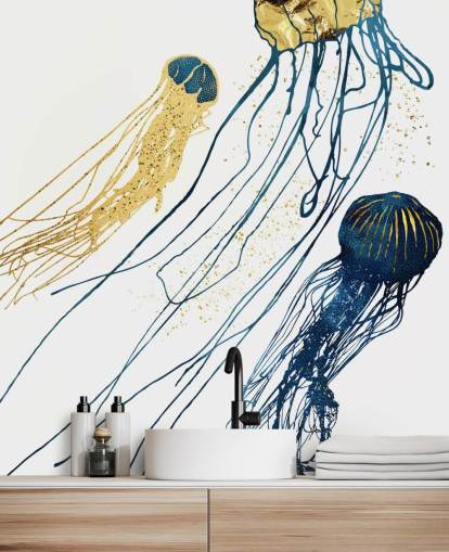 navy en gold kwallen behang