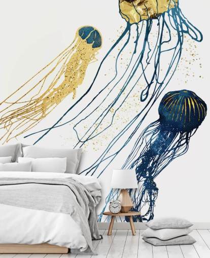 navy and gold jellyfish wallpaper