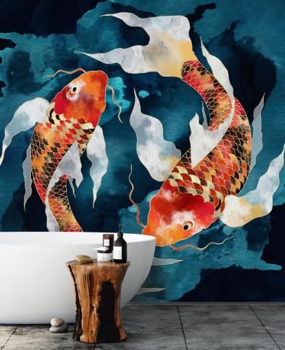 fond d'écran de poissons koï orange dans les eaux bleu foncé