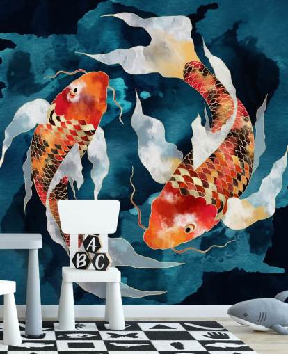 orange koi fisk i mörkblått vatten tapeter