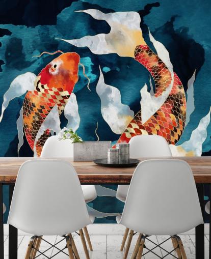 orange koi fisk i mørkeblå vand tapet