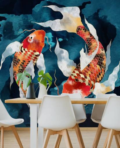 orange koi fisk i mørkeblå vand tapet