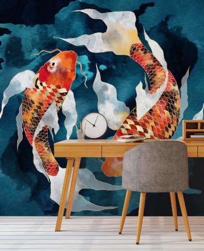 fond d'écran de poissons koï orange dans les eaux bleu foncé fond d'écran de poissons koï orange dans les eaux bleu foncé