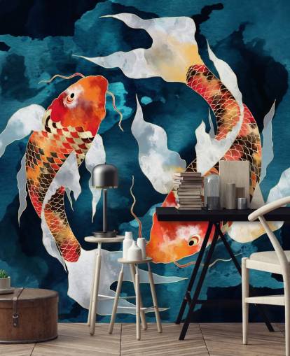 orange koi fish in dark blue waters wallpaper orange koi fish in dark blue waters wallpaper