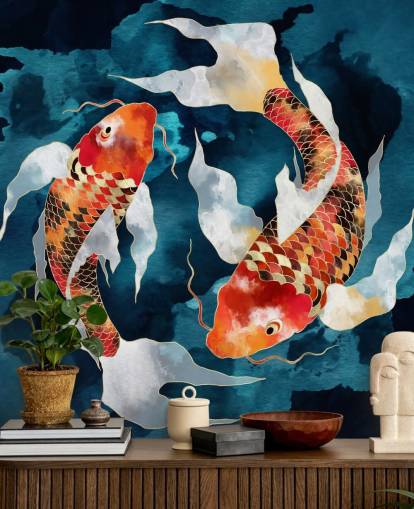 peixe koi laranja em águas azuis escuras papel de parede peixe koi laranja em águas azuis escuras papel de parede