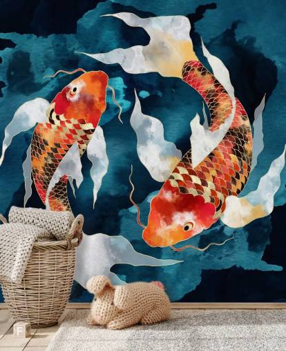 carta da parati con pesci koi arancioni in acque blu scuro carta da parati con pesci koi arancioni in acque blu scuro