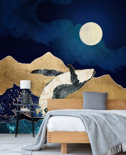 baleia abstrata pulando fora das águas wallpaper