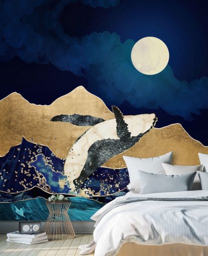 baleia abstrata pulando fora das águas wallpaper