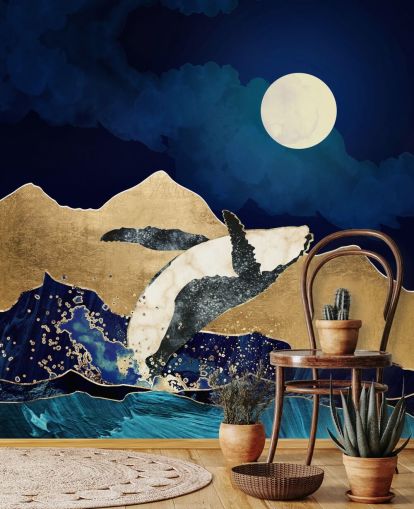 abstract whale jumping out of waters wallpaper