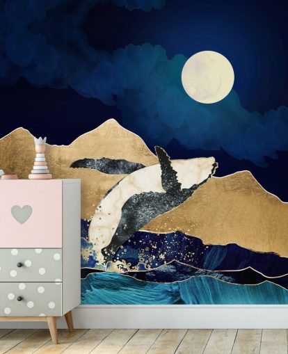 abstract whale jumping out of waters wallpaper