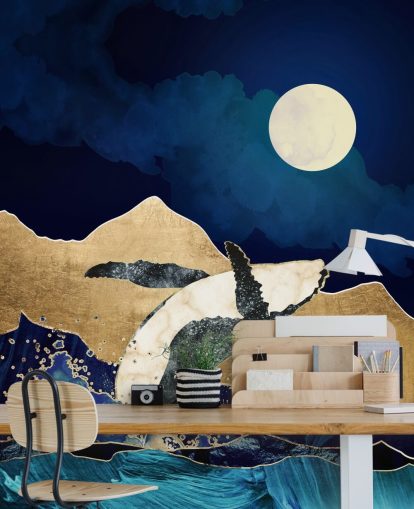 abstract whale jumping out of waters wallpaper