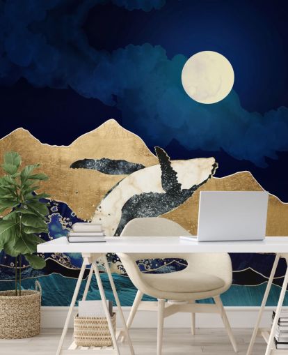 abstract whale jumping out of waters wallpaper