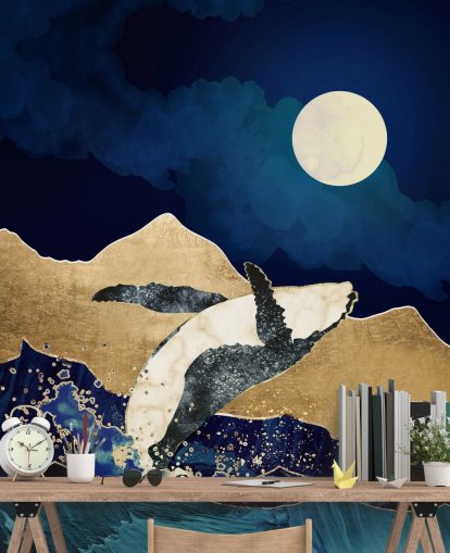 abstrakt hval hoppe ut av farvann tapet