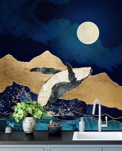 abstract whale jumping out of waters wallpaper