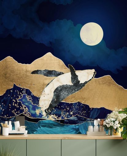 ballena abstracta saltando fuera de las aguas fondo