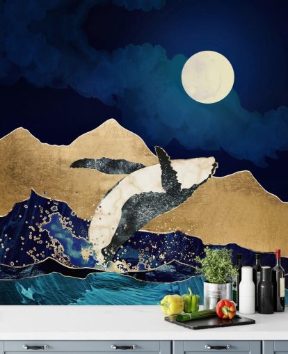 abstract whale jumping out of waters wallpaper