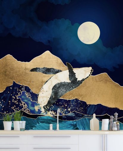 abstract whale jumping out of waters wallpaper