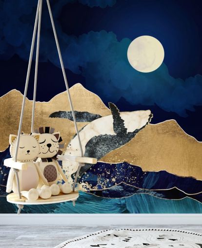 abstract whale jumping out of waters wallpaper