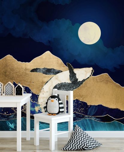 abstract whale jumping out of waters wallpaper