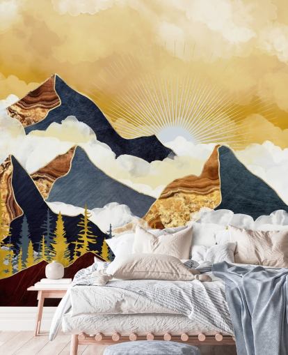 gold and grey abstract mountains wallpaper