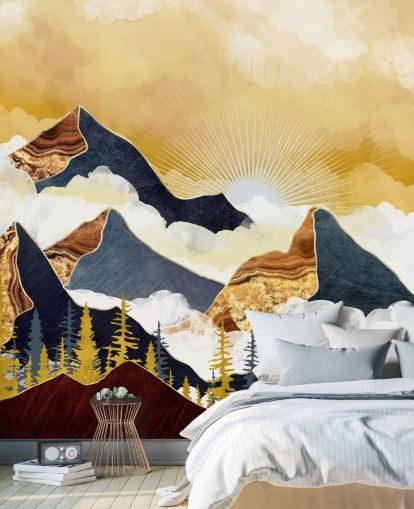 gold and grey abstract mountains wallpaper
