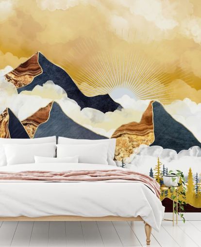 carta da parati montagne astratte oro e grigio
