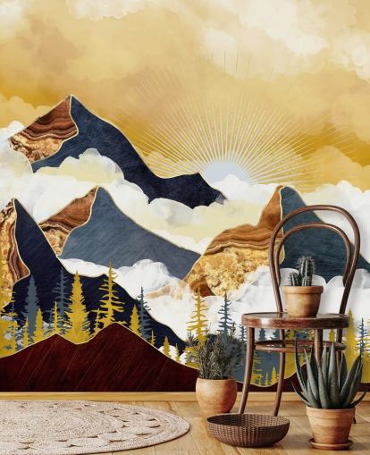 gold and grey abstract mountains wallpaper