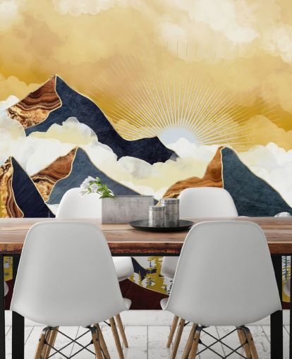 papel de parede de montanhas abstratas douradas