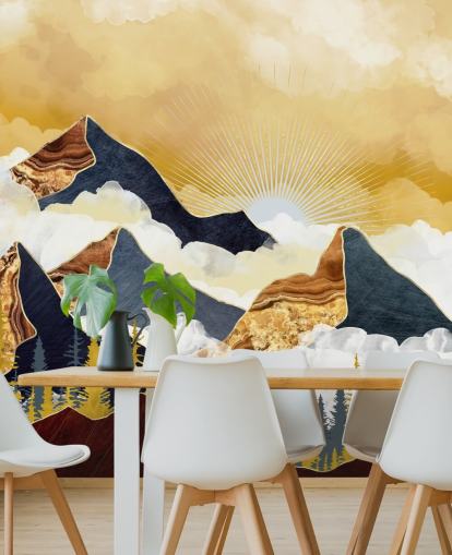 papel de parede de montanhas abstratas douradas