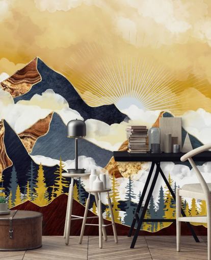 guld og grå abstrakte bjerge tapet