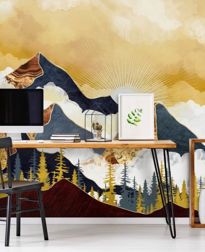 papel de parede de montanhas abstratas douradas